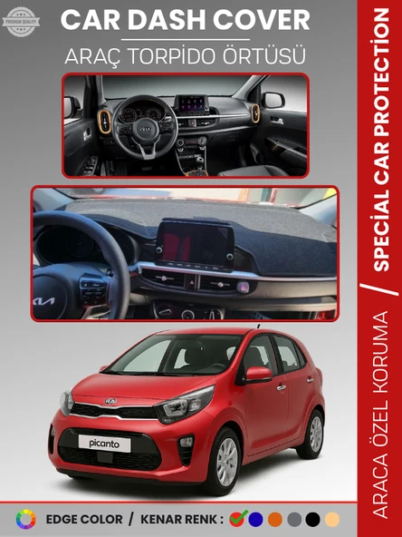 KIA PICANTO (2017-2023) Torpido Örtüsü Panel Koruma Torpido Koruma Tam Uyum Çatlamayı Önler Kaymaz ürün görseli 1