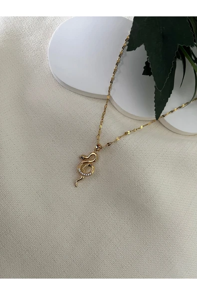 nergis collection Çelik Yılan Zirkon Kadın Kolye ürün görseli 1