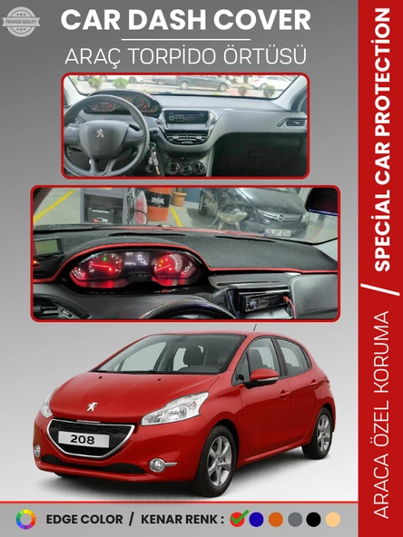 PEUGEOT 208 A9 (2012-2019) Torpido Örtüsü Ön Panel Koruma Tam Uyum UV Koruma Kaymaz Kolay Montaj ürün görseli 1