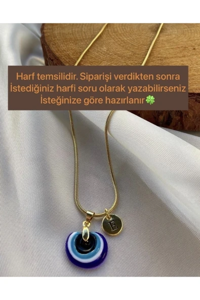 nergis collection Murano Cam Nazar Boncuklu Harf Kolye Çelik ürün görseli 1