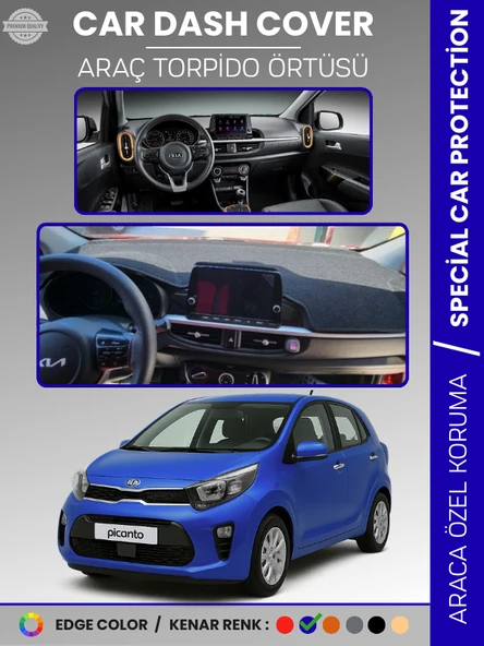 KIA PICANTO (2017-2023) Torpido Örtüsü Panel Koruma Torpido Koruma Tam Uyum Çatlamayı Önler Kaymaz ürün görseli 1
