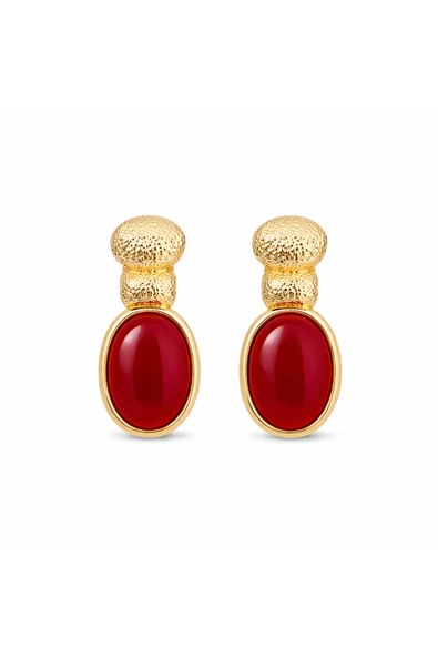 nergis collection Gold Kırmızı Taşlı Küpe – Vintage Şık Kadın Küpe | Günlük & Özel Gün ürün görseli 1