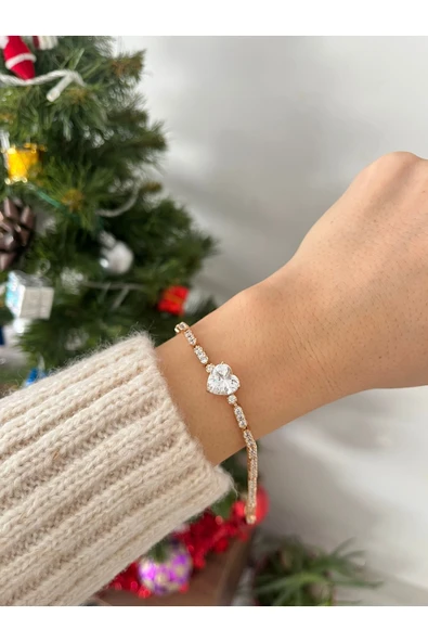 nergis collection KADIN XUPİNG ROSE GOLD SU YOLU KALP ZİRKON VİP ÇELİK BİLEKLİK ürün görseli 1
