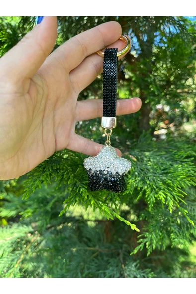 nergis collection Taşlı Siyah Gri Anahtarlık ve Çanta Charmı Çanta Süsü ürün görseli 1