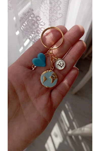 nergis collection Dünya Açık Mavi Murano Cam Mavi Kalp Detaylı Kişiye Özel Tasarım Anahtarlık ürün görseli 1