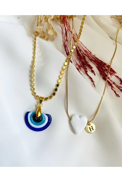 nergis collection Murano Nazar-beyaz Kalp Kolye ürün görseli 1