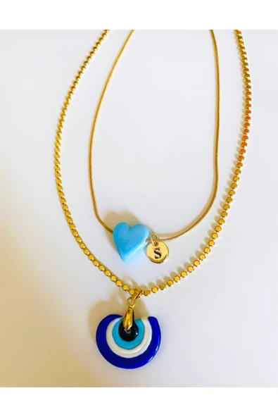 nergis collection Murano Boncuk Nazar ve Kalp Kolye ürün görseli 1