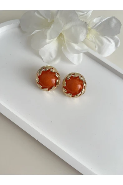 nergis collection Kadın Turuncu Sedefli Vintage Küpe ürün görseli 1