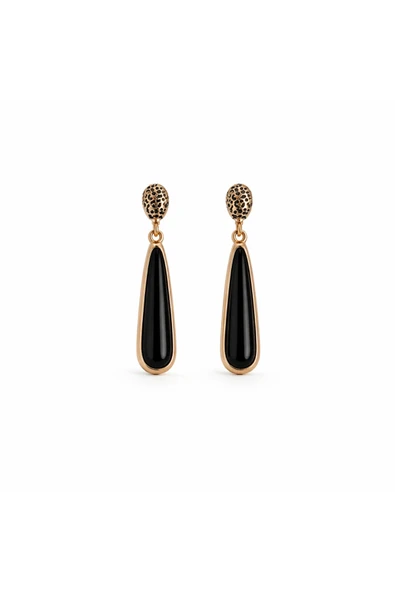 nergis collection Siyah Taşlı Uzun Küpe – Gold Detaylı Şık Kadın Küpe | Zarif ve Modern Tasarım ürün görseli 1