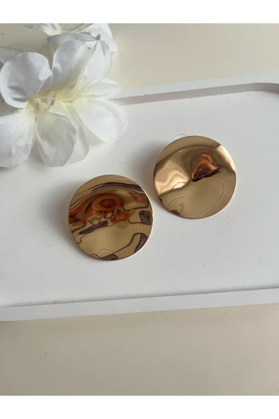 nergis collection Gold Plaka Tasarım Çelik Küpe ürün görseli 1