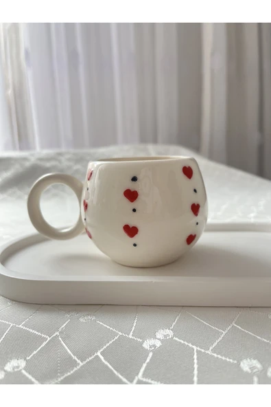nergis collection Mini Kırmızı Kalpli Çay Kahve Fincanı 180 ml ürün görseli 1