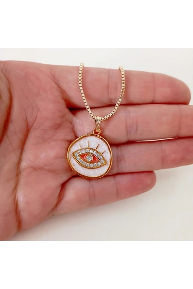 nergis collection Sedefli Zirkon Taşlı Göz Kolye ürün görseli 1