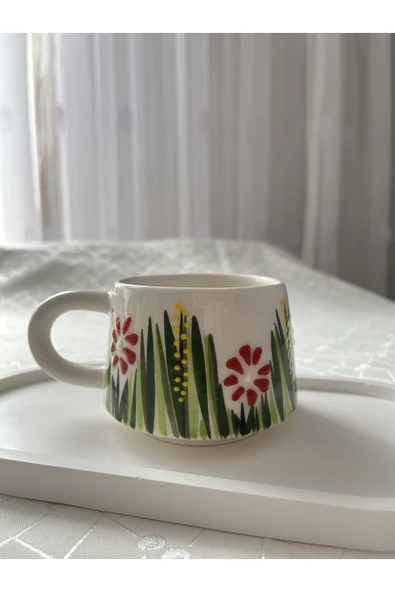 nergis collection Çiçekli Yeşil Desenli Kupa Bardak 200 ml ürün görseli 1