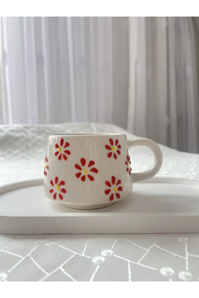 nergis collection Kırmızı Papatya El Yapımı Kupa Bardak 200 ml ürün görseli 1