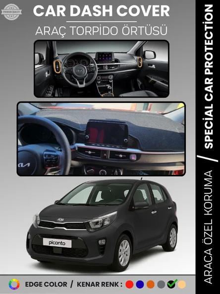 KIA PICANTO (2017-2023) Torpido Örtüsü Panel Koruma Torpido Koruma Tam Uyum Çatlamayı Önler Kaymaz ürün görseli 1