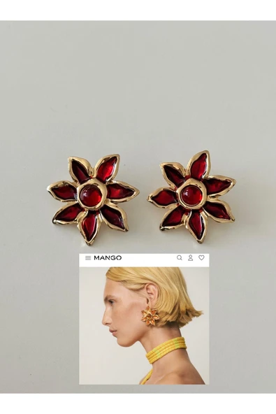 nergis collection Marka Model Bordo Çiçek Küpe Kadın Tasarım Küpe ürün görseli 1