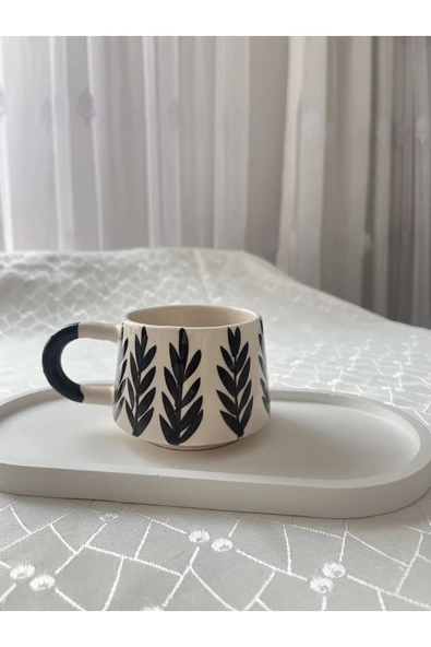 nergis collection Siyah Yaprak Desenli Kupa Bardak Çay Kahve Fincanı ürün görseli 1