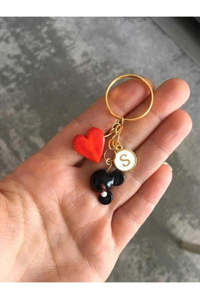 nergis collection Murano Minnie Kırmızı Kalp Kişiye Özel Harfli Tasarım Anahtarlık ürün görseli 1