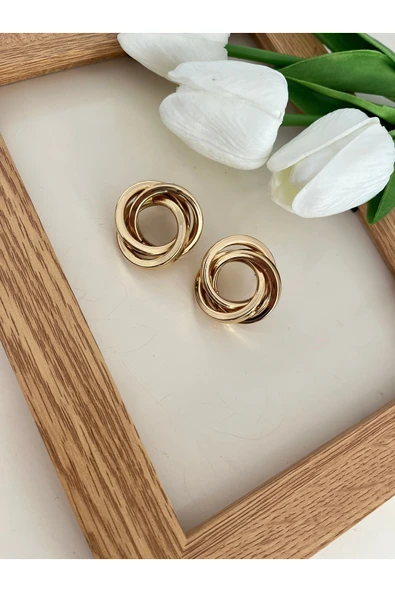 nergis collection Kadın Çelik Vintage Gold Plaka Küpe ürün görseli 1