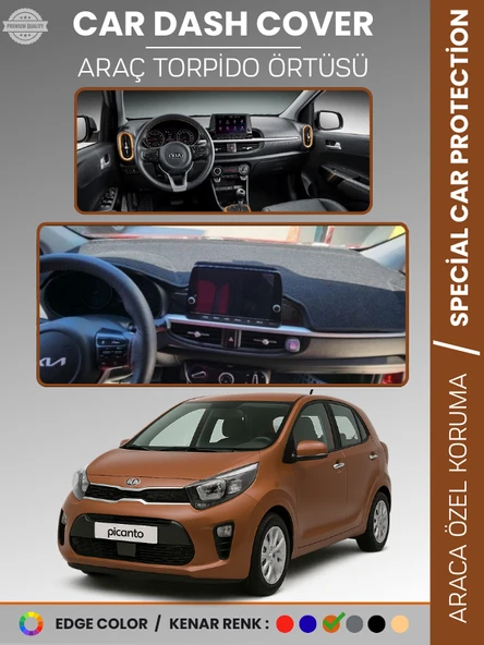 KIA PICANTO (2017-2023) Torpido Örtüsü Panel Koruma Torpido Koruma Tam Uyum Çatlamayı Önler Kaymaz ürün görseli 1