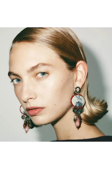nergis collection Marka Model Tasarım Küpe Vintage Kadın Küpe Marka Küpe Taş Sallantılı Küpe ürün görseli 1