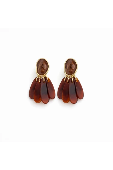 nergis collection Amber Damla Taşlı Gold Detaylı Sallantılı Küpe – Bohem Şık Tasarım ürün görseli 1