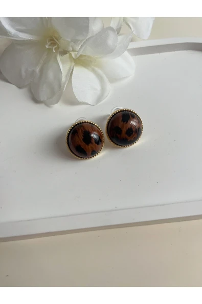 nergis collection Mini Yuvarlak Leopar Küpe ürün görseli 1