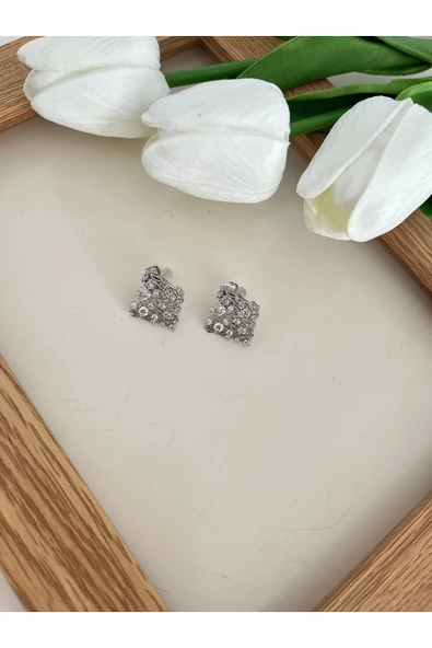 nergis collection Kadın Kare Zirkon Gümüş Tasarım Küpe ürün görseli 1