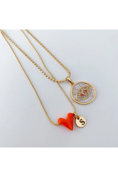 nergis collection Murano Turuncu Kalp / Sedefli Göz Kolye ürün görseli 1