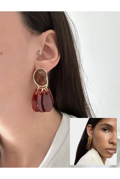 nergis collection Marka Model Sallantılı Bordo Kemik Küpe Kadın Küpe Tasarım Küpe ürün görseli 1