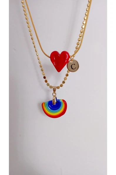 nergis collection Murano Gökkuşağı - Kırmızı Kalp Kolye ürün görseli 1