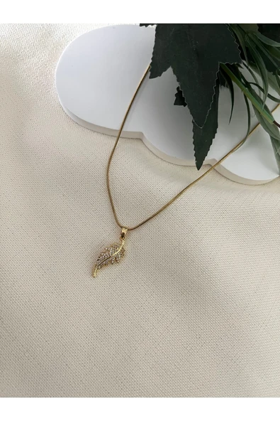nergis collection Sevgililer Günü Zirkon Yaprak Zarif Kadın Çelik Kolye ürün görseli 1