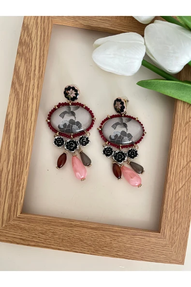 nergis collection Kadın Bohem Renkli Taşlı Vintage Marka Model Sallantılı Küpe ürün görseli 1