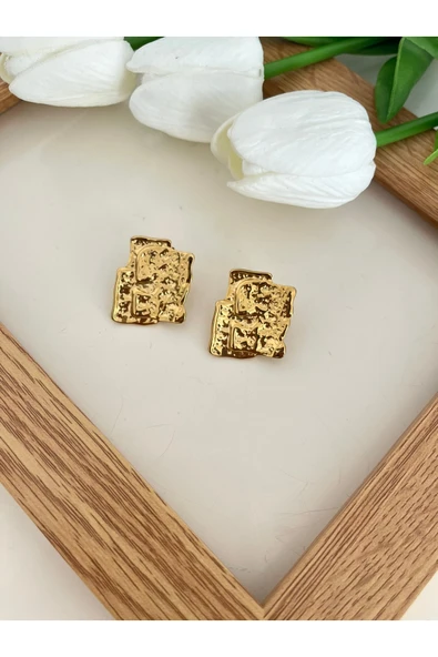 nergis collection Kadın Çelik Gold Plaka Tasarım Küpe ürün görseli 1