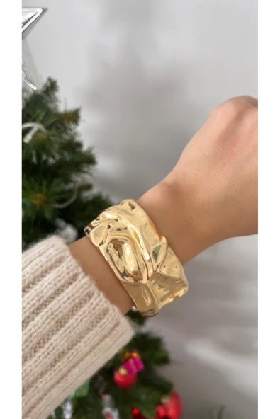 nergis collection Kadın Vintage Gold Renk Kalın Kelepçe Bileklik Tasarım Kelepçe ürün görseli 1