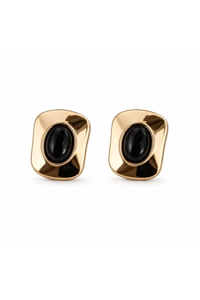 nergis collection Gold Siyah Taşlı Küpe – Modern & Şık Kadın Küpe | Minimal Premium Tasarım ürün görseli 1
