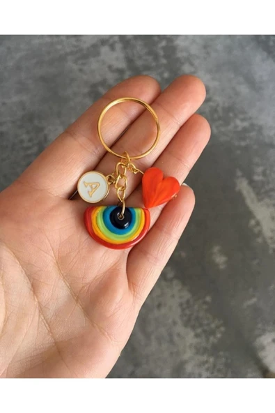 nergis collection Murano Gökkuşağı - Kırmızı Kalp Harfli Kişiye Özel Anahtarlık ürün görseli 1