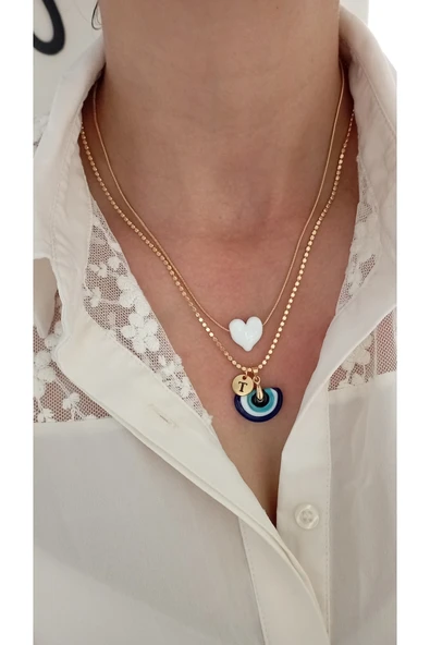 nergis collection Murano Nazar Boncuğu, Murano Beyaz Kalp Kolye ürün görseli 1