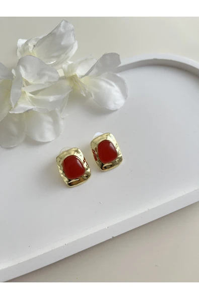 nergis collection Kadın Mng Model Açık Kırmızı Doğaltaş Küpe ürün görseli 1