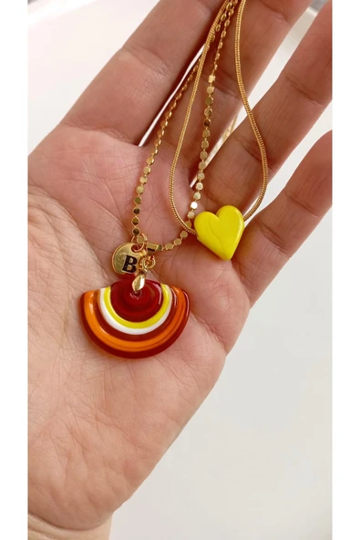 nergis collection Murano Güneş Kolye - Murano Sarı Kalp Kolye(kalp rengi ve harf değişebilir) ürün görseli 1