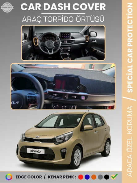 KIA PICANTO (2017-2023) Torpido Örtüsü Panel Koruma Torpido Koruma Tam Uyum Çatlamayı Önler Kaymaz ürün görseli 1