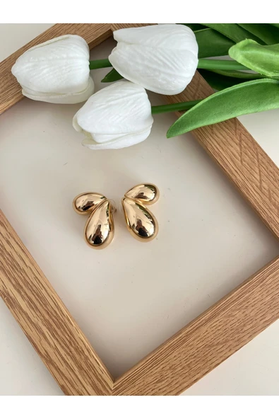nergis collection Marka Model İkili Damla Küpe Gold Kadın Küpe ürün görseli 1