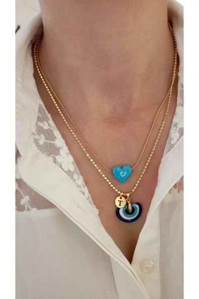 nergis collection Murano Gökkuşağı - Mavi Kalp Kolye ürün görseli 1