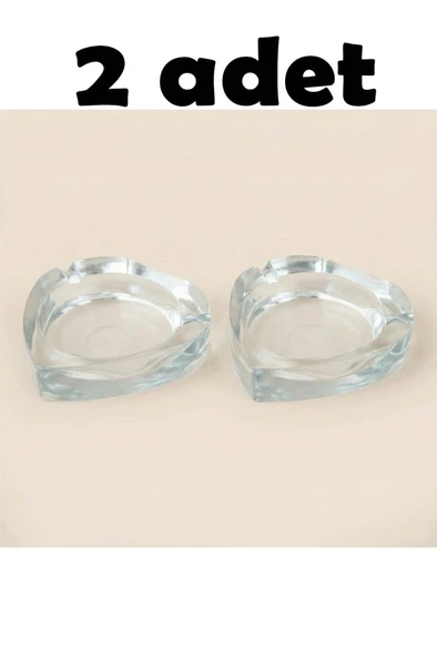 2 Adet Cam Kalp Model Şeffaf Küllük Kül Tablası 10cm ürün görseli 1
