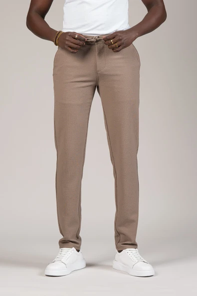 Slimfit Armürlü Beli İplikli Ve Lastikli Likralı Yazlık Jogger Pantolon ürün görseli 1