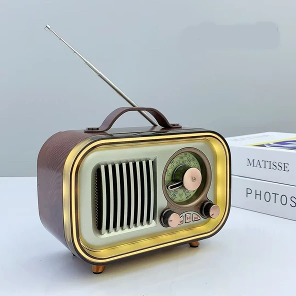 Rgb Kablosuz Şarjlı Nostaljik Radyo Mp3, Sd, Usb Bluetooth Hoparlör 1316 Kahverengi ürün görseli 1