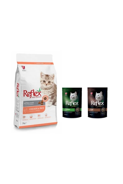 Reflex Tavuklu Yavru Kedi Maması 2 Kg Ve 2 Adet Tavuklu&biftekli Kedi Konservesi ürün görseli 1