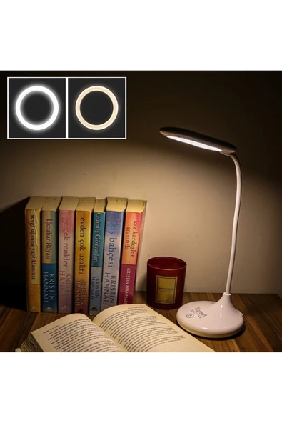 Şarjlı 26 Led Dokunmatik Masa Lambası Gece Lambası Günışığı+Beyaz ürün görseli 1