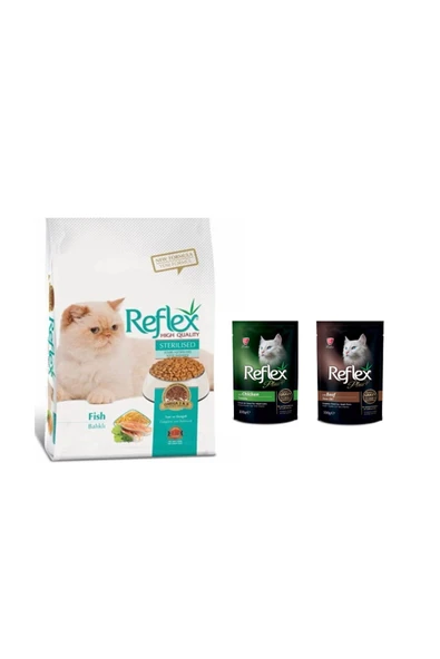 Reflex Kısırlaştırılmış Balıklı Kedi Maması 2 Kg Ve 2 Adet Tavuklu&biftekli Kedi Konservesi ürün görseli 1
