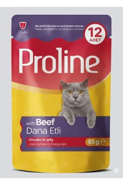 Proline Kedi Konservesi Dana Etli Jelly İçinde Parçacıklı 12*85 Gr ürün görseli 1